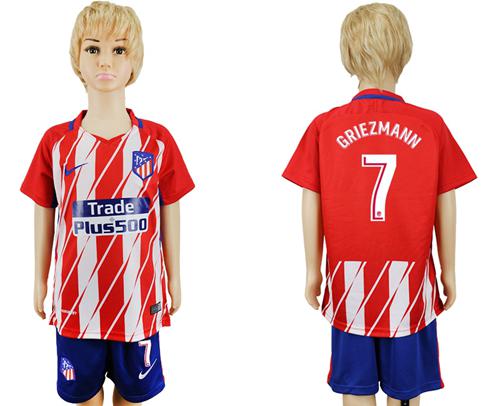 Atletico Madrid #7 Griezmann Home Kid Soccer Club Jersey - Click Image to Close
